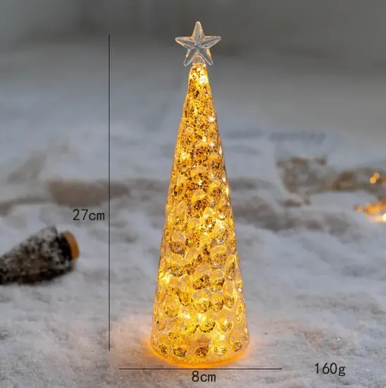 Glass Gold Christmas Tree Lantern Table Top Decoration Party Indoor Christmas Tree Star Lights Decor LED Tree Decoration