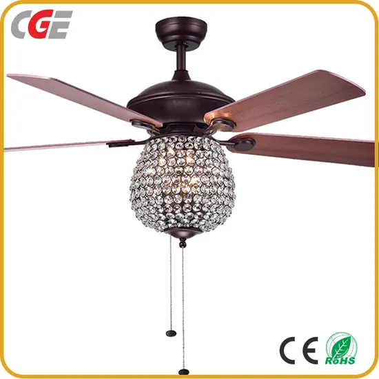 52" Crystal Quiet Motor 5 Premium Wood Blades 6 Speed Ceiling Fan Light for Home/Living Room Decoration