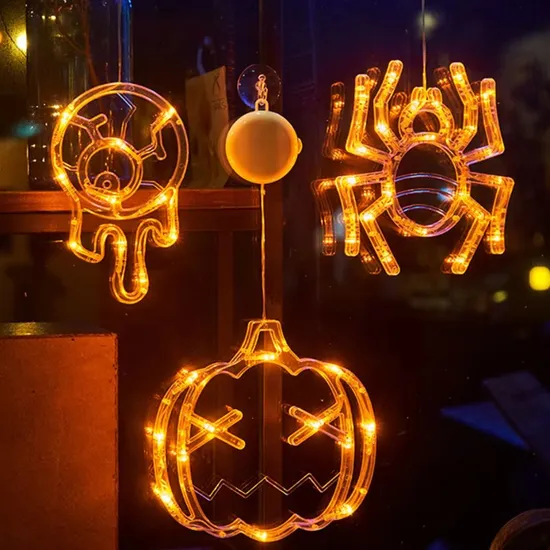 Yc Wholesale LED Halloween Shape Suction Cup Lights Pumpkin Bat Ghost Spider Festive Decoration Battery Willow Hang Light
