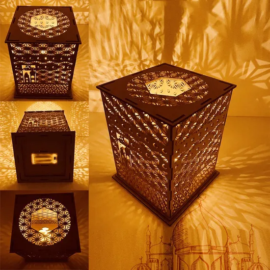 Hot Sale Party Supplies Eid Ramadan Mubarak Home Decoration Wooden Hollow