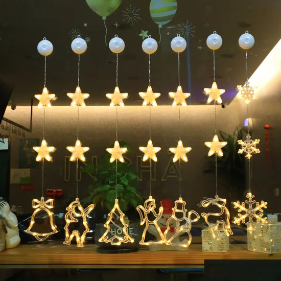 Christmas Window Decoration LED Light String Santa Claus Snowman Suction Cup Lights