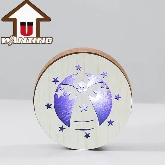 Modern Bedroom Desk Decoration Round Table Lamp LED 3D Wooden Night Light 