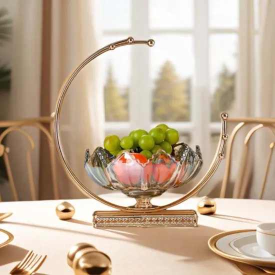 New Fruit Tray Advanced Sense Light Luxury Home Living Room Table Decoration Metal Moon Crystal Glass Fruit Tray 