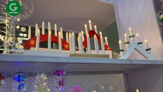 Factory Traditional Red LED Wooden Candlestick Xmas Candelabra Light with 7 LED Candles for Christmas Festival Event House Wedding Decoration 