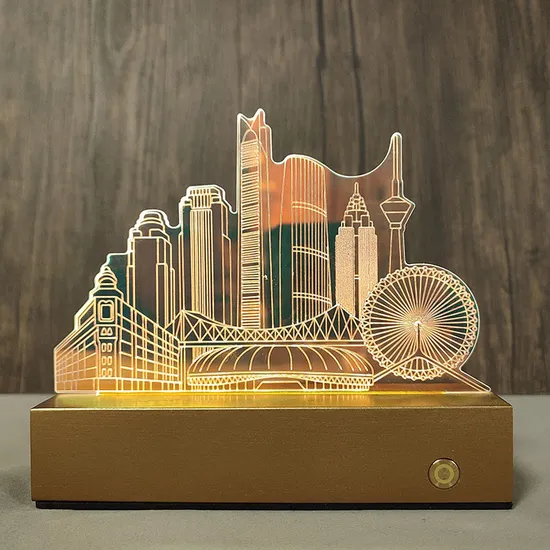 Wooden Rectangle Display Pedestal Acrylic Decor LED Lights 