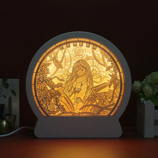 Romantic Twelve Constellations Paper Sculpture Lamp Creative Gift Bedside Night Light 