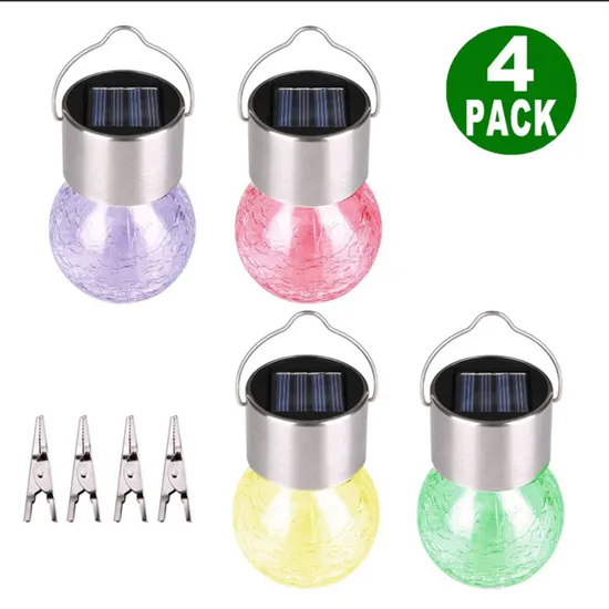 Solar Powered LED Cracked Glass Pendant Light Garden Villa Decoration Landscape Tree Hanging Light Outdoor Courtyard Light 