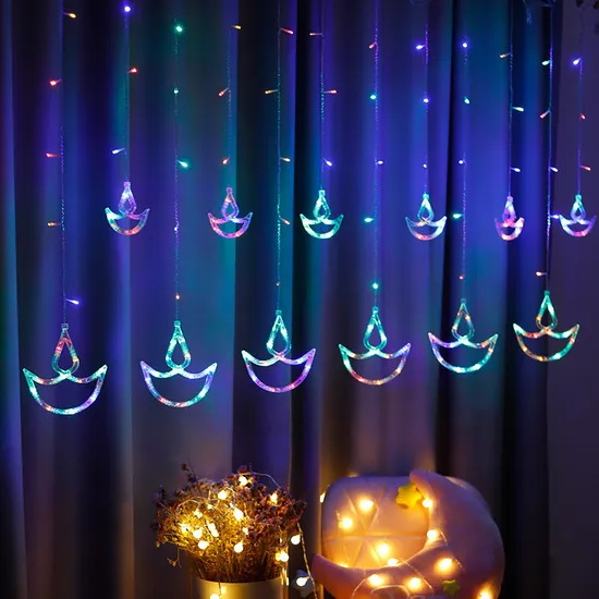 Diwali Lanterns Indian Row LED Candles Ramadan Deepavali Decoration String Light 