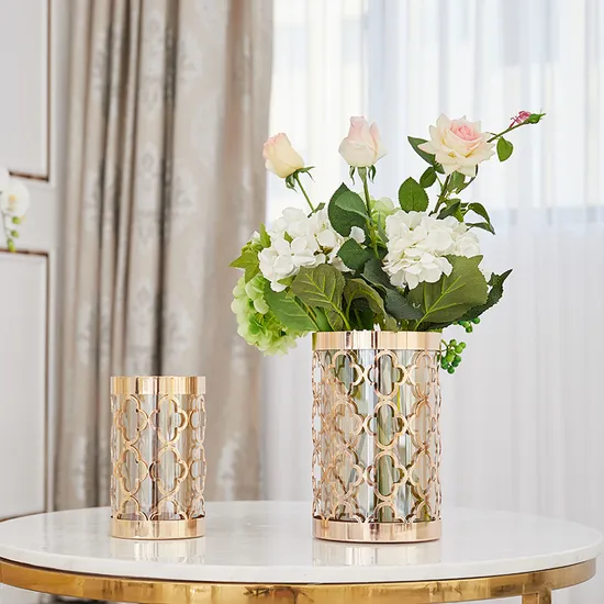 Light Luxury Metal Gold Plated Glass Vase Table Flower Vase Decoration 
