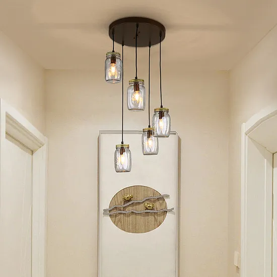 Antique Lobby Hanging Glass Bottle Jar Wooden Pendant Light Suitable for Home Decoration Restaurant 