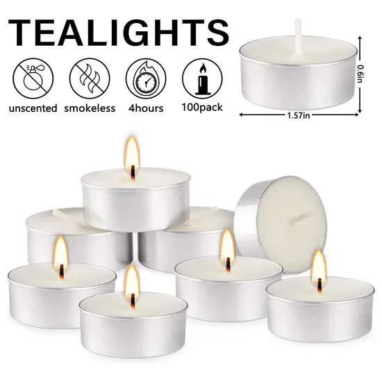 4 Hour Long Burn Candles Unscented Tealight White Tea Lights 